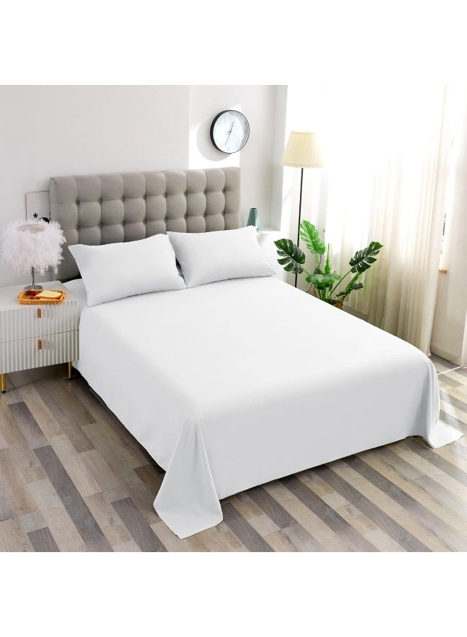 Ghooss 4 Piece Bed Sheet Set(Queen,White)-1 Flat Sheet,1 Fitted Sheet and 2 Pillowcases,Microfiber Super Soft,Machine Washable & Fade Resistant - Image 2